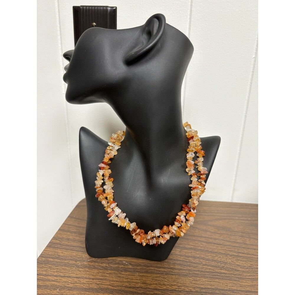 Natural Carnelian Stone Chip Necklace Mixed Quartz Agate Gemstone Boho  32”